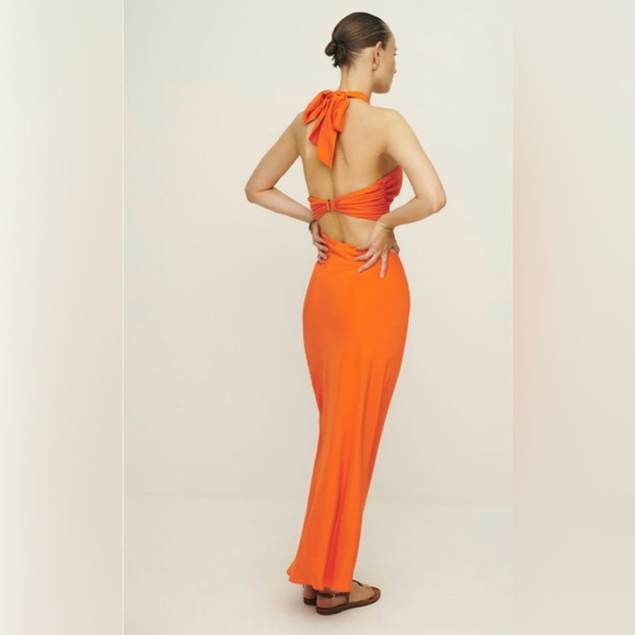Reformation Vivi Maxi Silk Cut Out Dress in Citrus Orange Womens Size 4 - Picture 4 of 12
